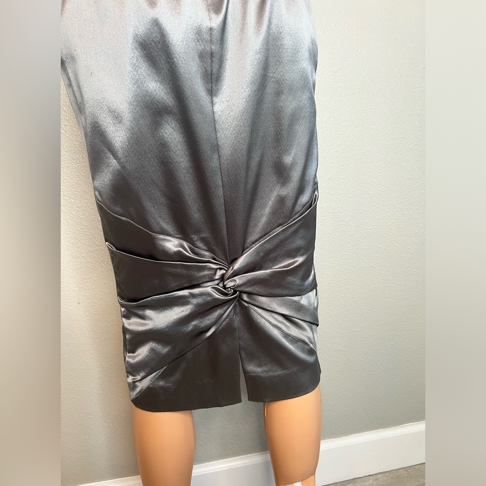 Vintage Dior 42/ US 4/6 Satin silver cocktail dress with ruched accented back. - Picture 7 of 9